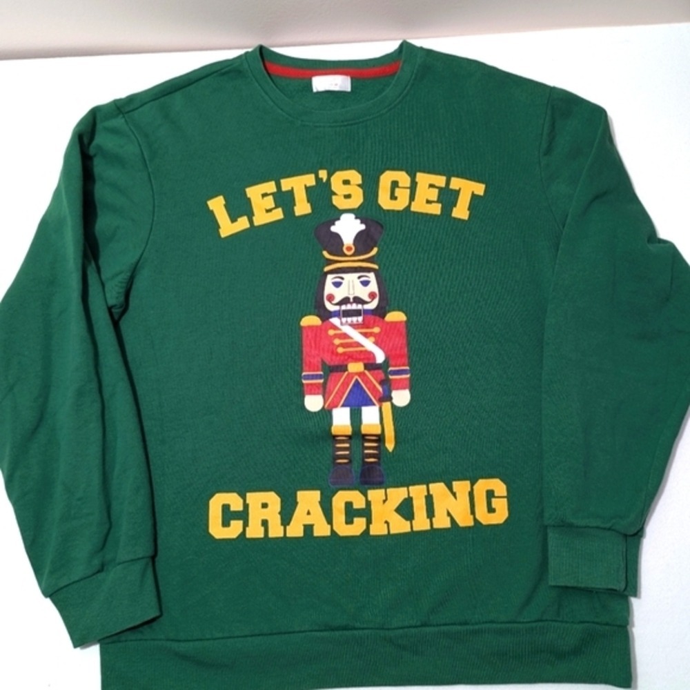 Nutcracker‎ Holiday Crew Neck Sweatershirt Size XL Let's Get Cracking Green